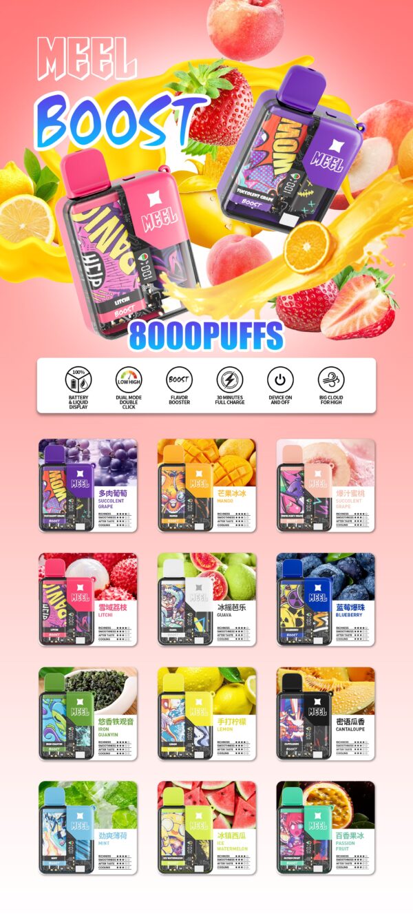 【MEEL BOOST麻將拋棄式】 新款一次性8000口PUFFS拋棄式 功率可以兩檔可調 具有發光帶屏幕顯示｜美滋滋糖果屋