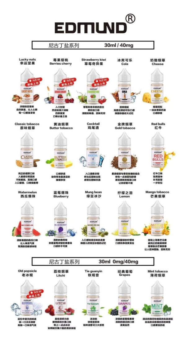 【EDMOUND 歐姆煙油】-丁鹽系列小煙油-30ML-40MG-電子煙油美滋滋糖果屋