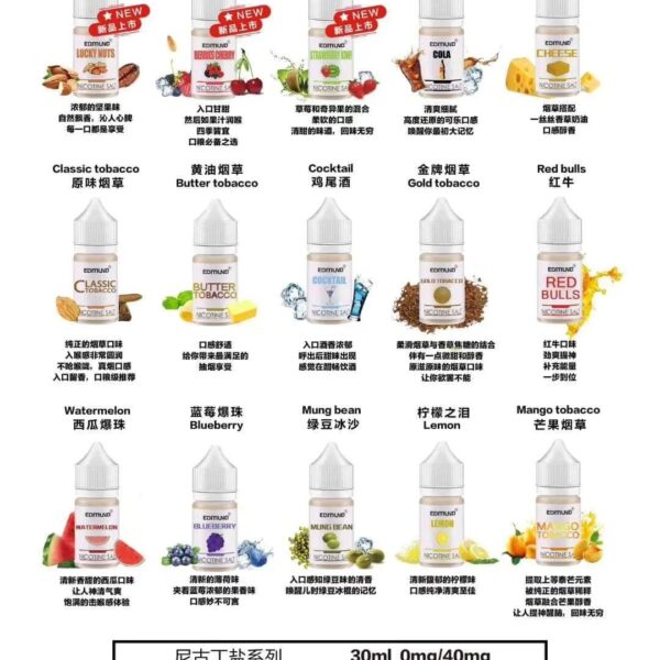 【EDMOUND 歐姆煙油】-丁鹽系列小煙油-30ML-40MG-電子煙油美滋滋糖果屋