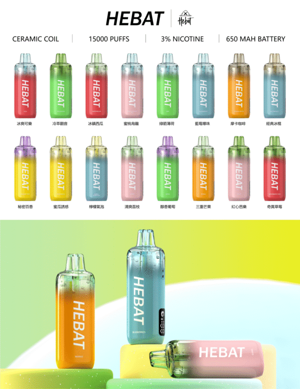 HEBAT喜貝15000口拋棄式-王嘉尓同款一次性大容量電子煙美滋滋糖果屋
